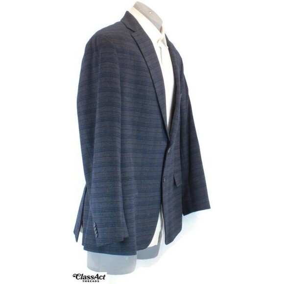 Michael Kors Blazer Mens Blue Glen Plaid 2 Button Sport Coat Jacket Stretch 50R - Picture 1 of 10